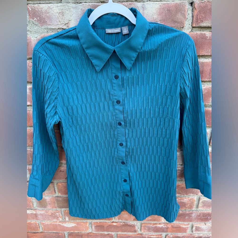 Apt 9 button down blouse shirt top medium teal green EUC